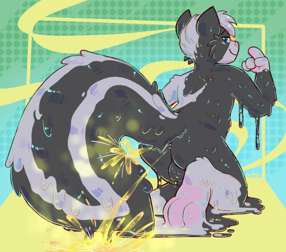 anthro goo skunk presenting hindquarters and spraying