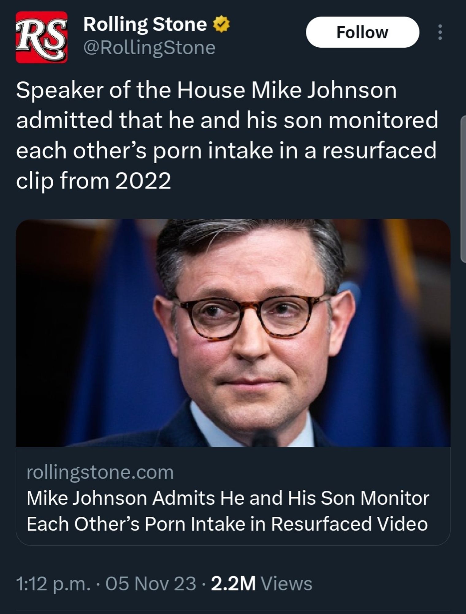 Speaker Mike Johnson admits him and his son monitor each other's porn intake