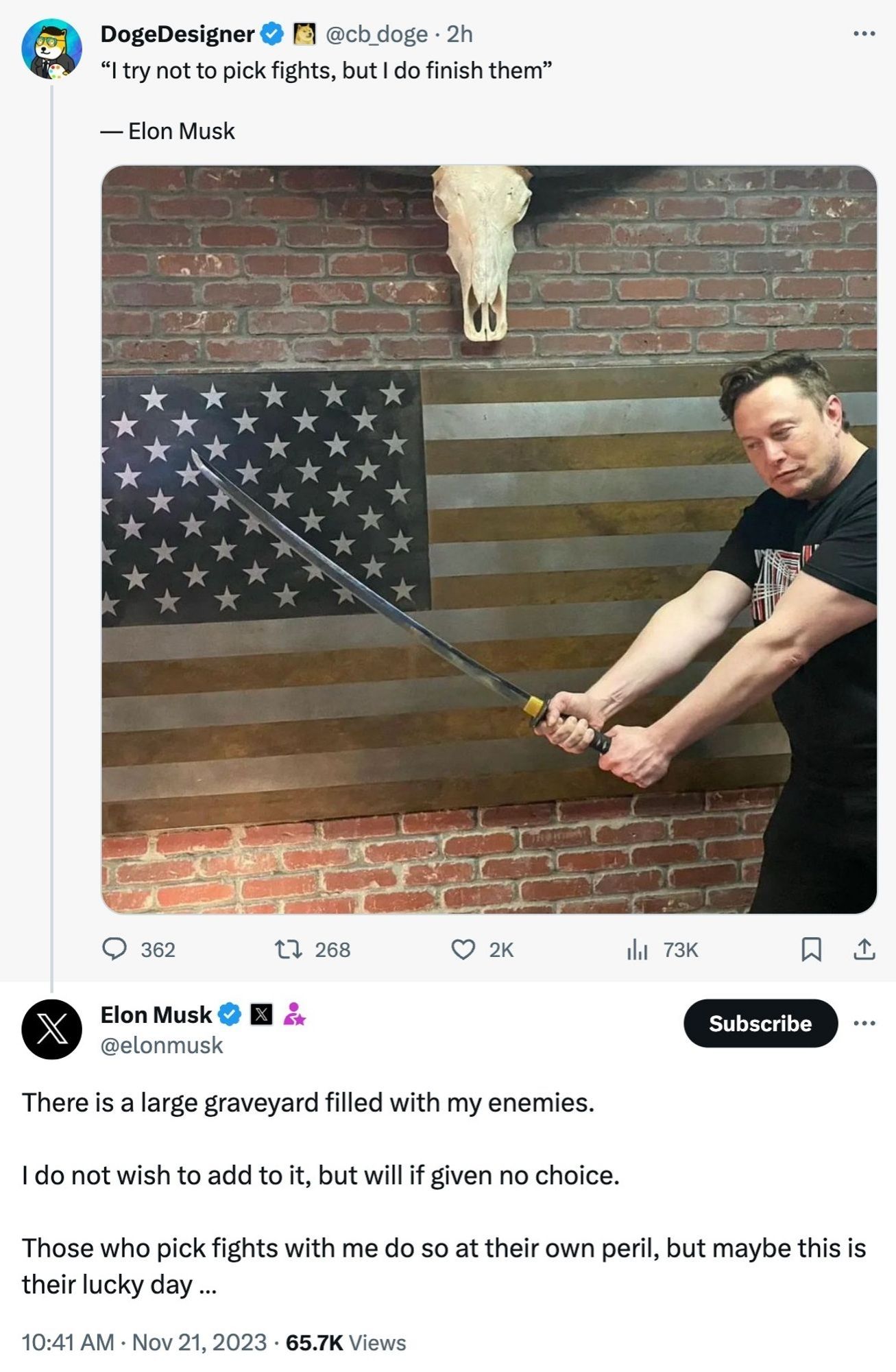 Elon Musk sword master also talking about his enemies graveyard