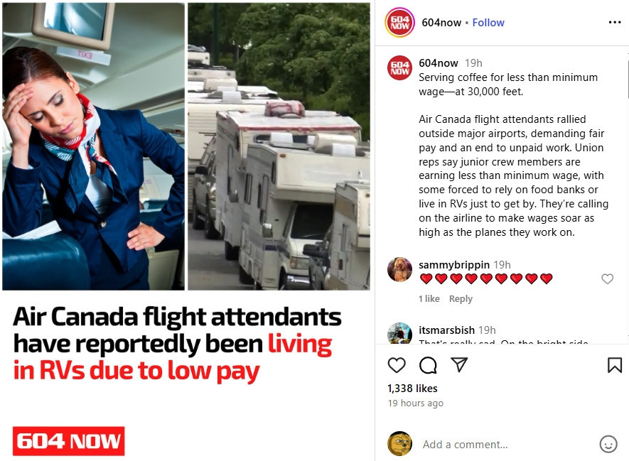 Union reps say junior crew members are living in RVs and forced to rely on food banks to make ends meet according to new outlet 604 Now 