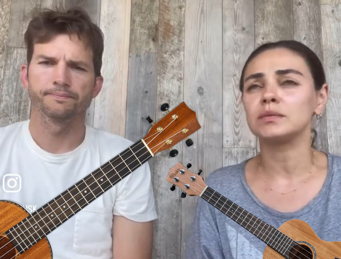 Mila Kunis and Ashton Kutcher singing 'Toxic Gossip Train'