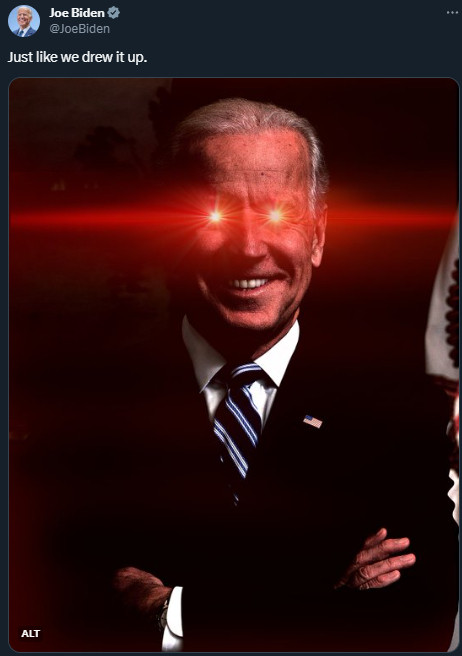 Joe Biden official twitter account posts a dark brandon meme about the Super Bowl saying "Just like we drew it up"