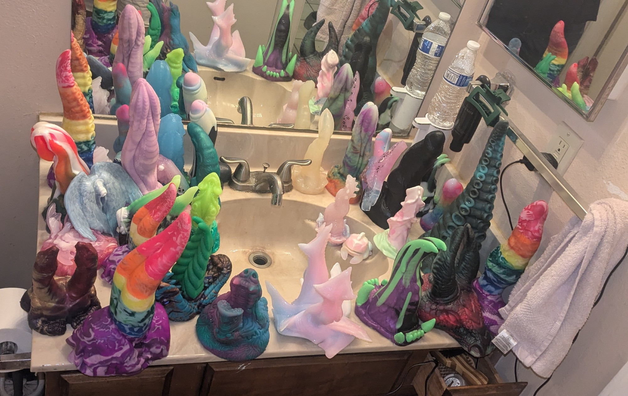 Silicone sex toys all rinsed and drying.