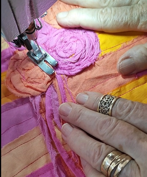 sewing fabric roses