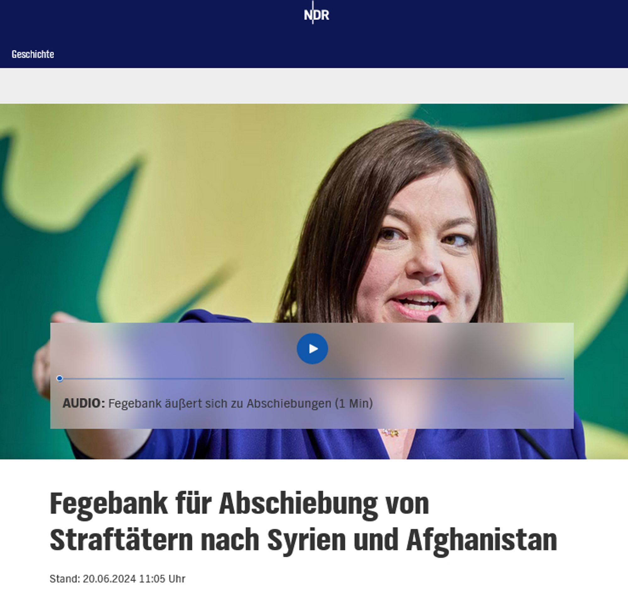 NDR, 20.6.2024

Fegebank für Abschiebung von Straftätern nach Syrien und Afghanistan