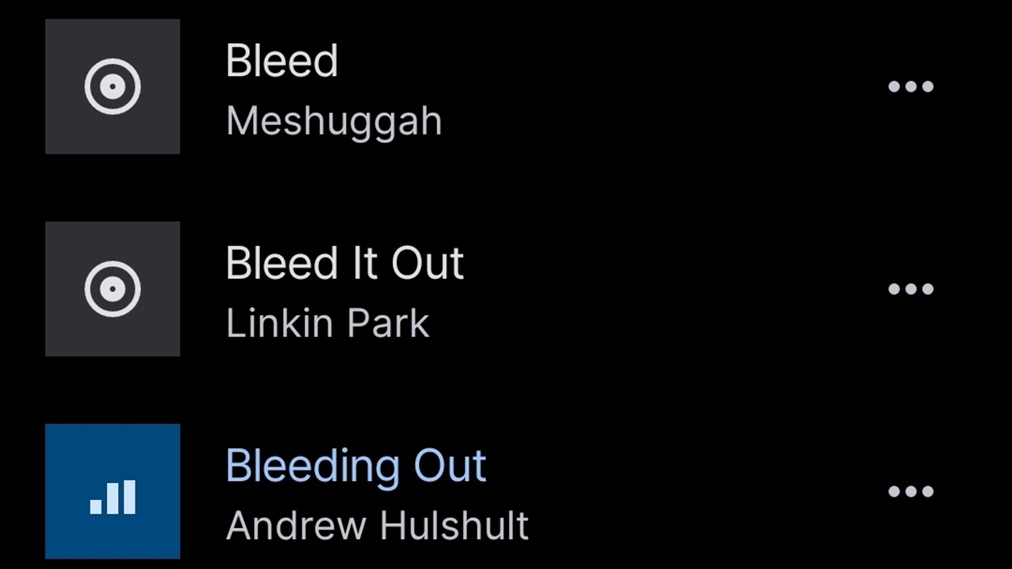 Playlist de canciones con la palabra "Bleed" (sangrar) en el título