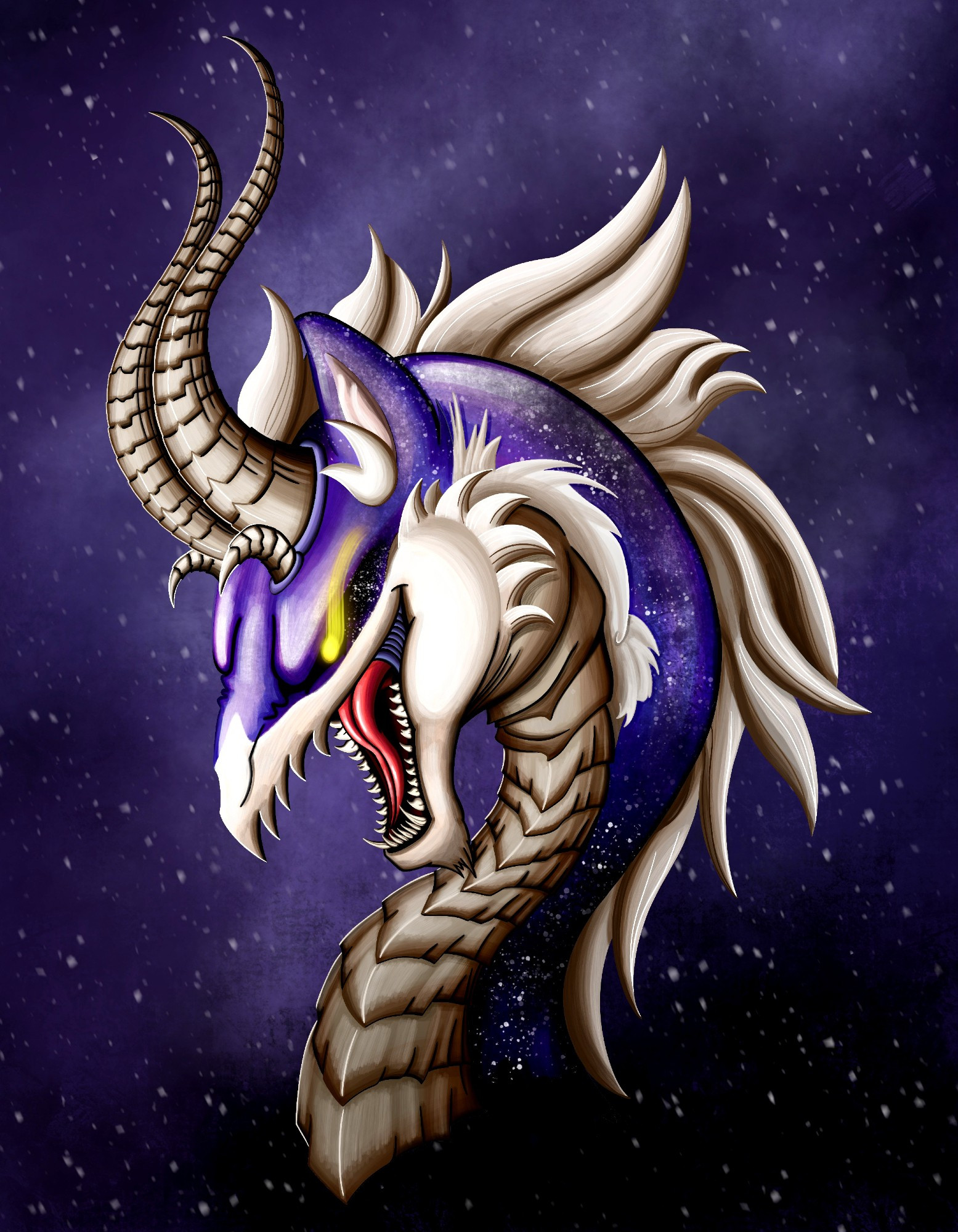 A portrait of a purple space dragon