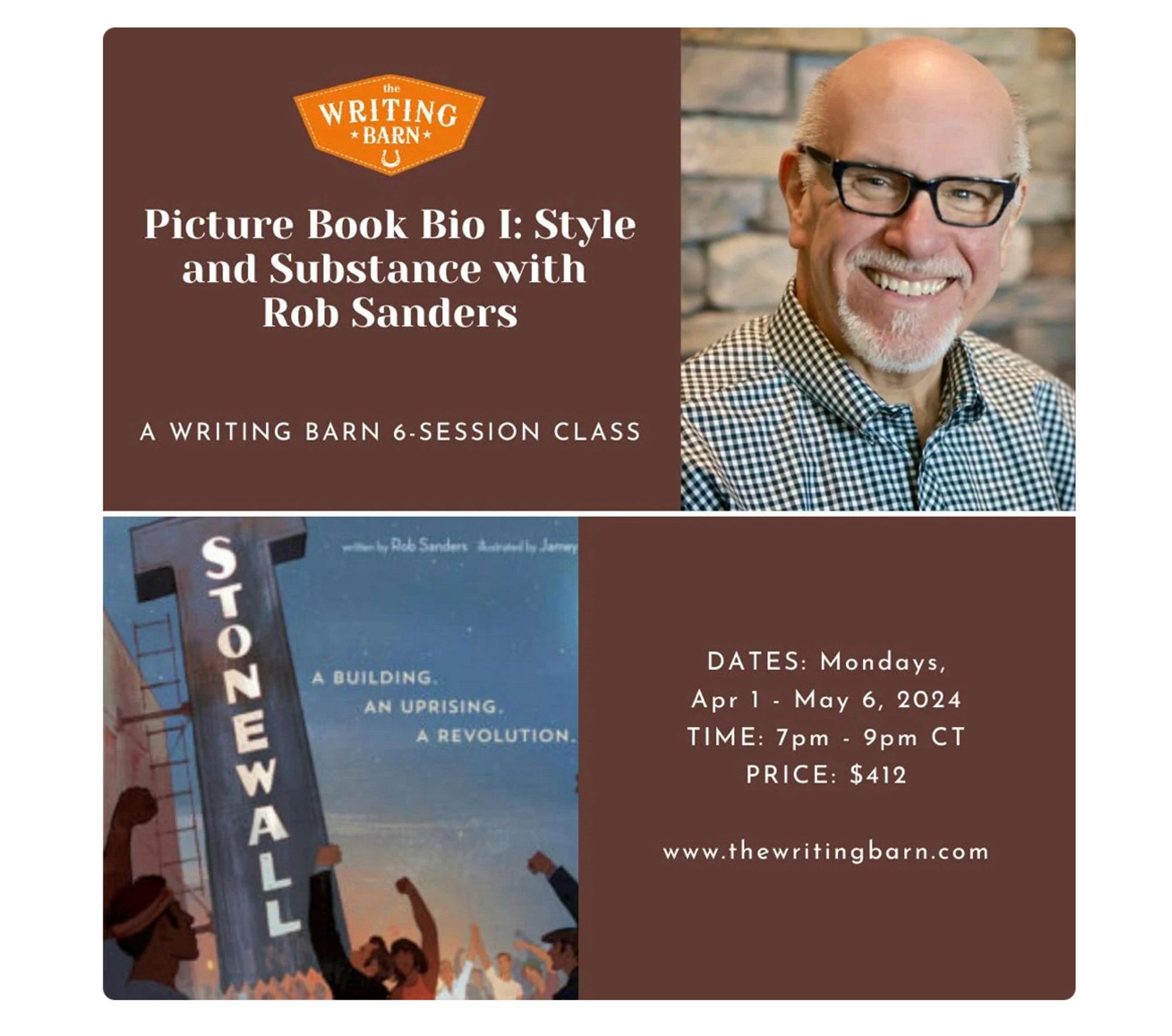 Offers author photo of Rob Sanders and start date, April 1