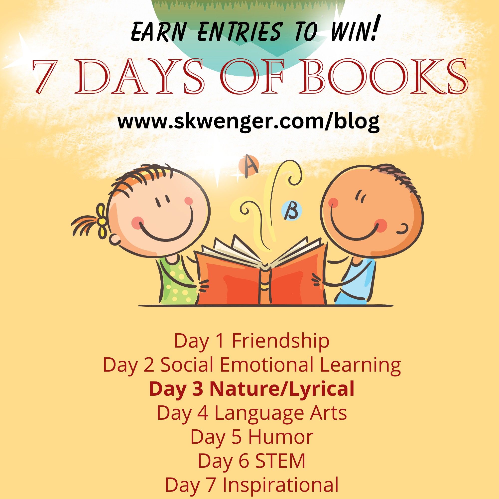 7 Days of Book Event with 2 cartoon kids reading a book