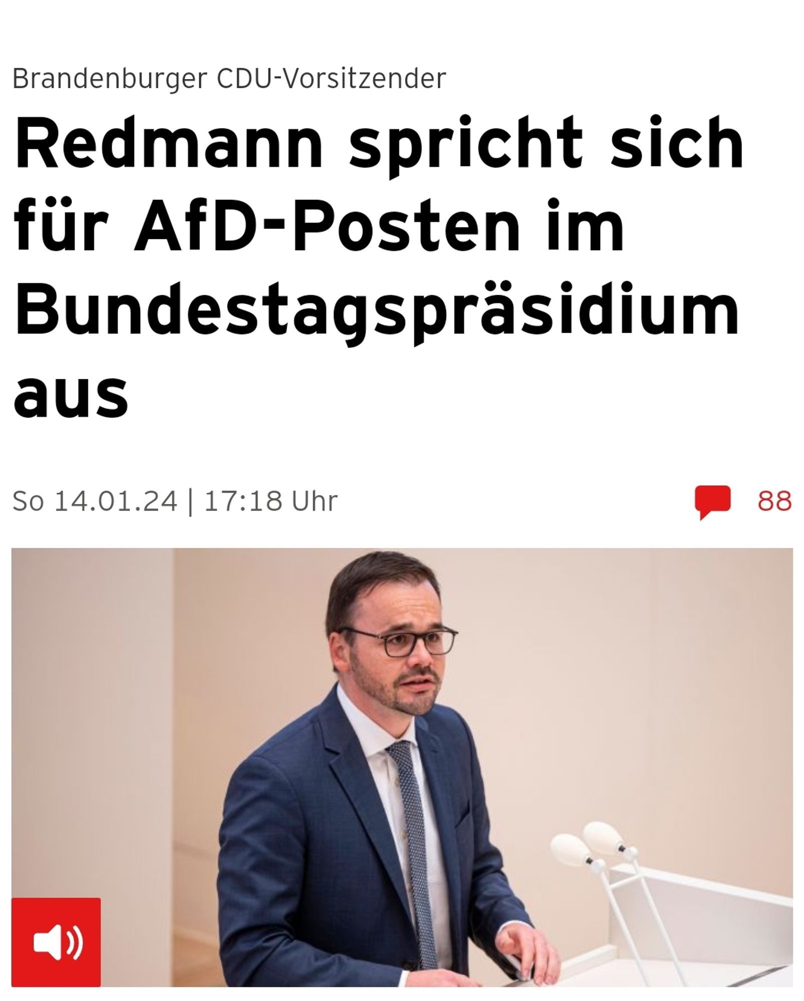 Redmann spricht sich für AfD-Posten im Bundestagspräsidium aus