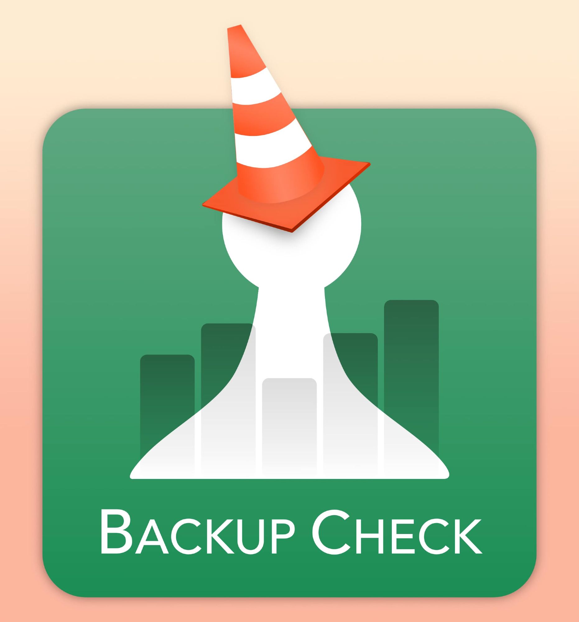 BG Stats logo on an orange background. The text "Backup Check" underneath the logo and the logo is wearing a traffic cone on it's head.