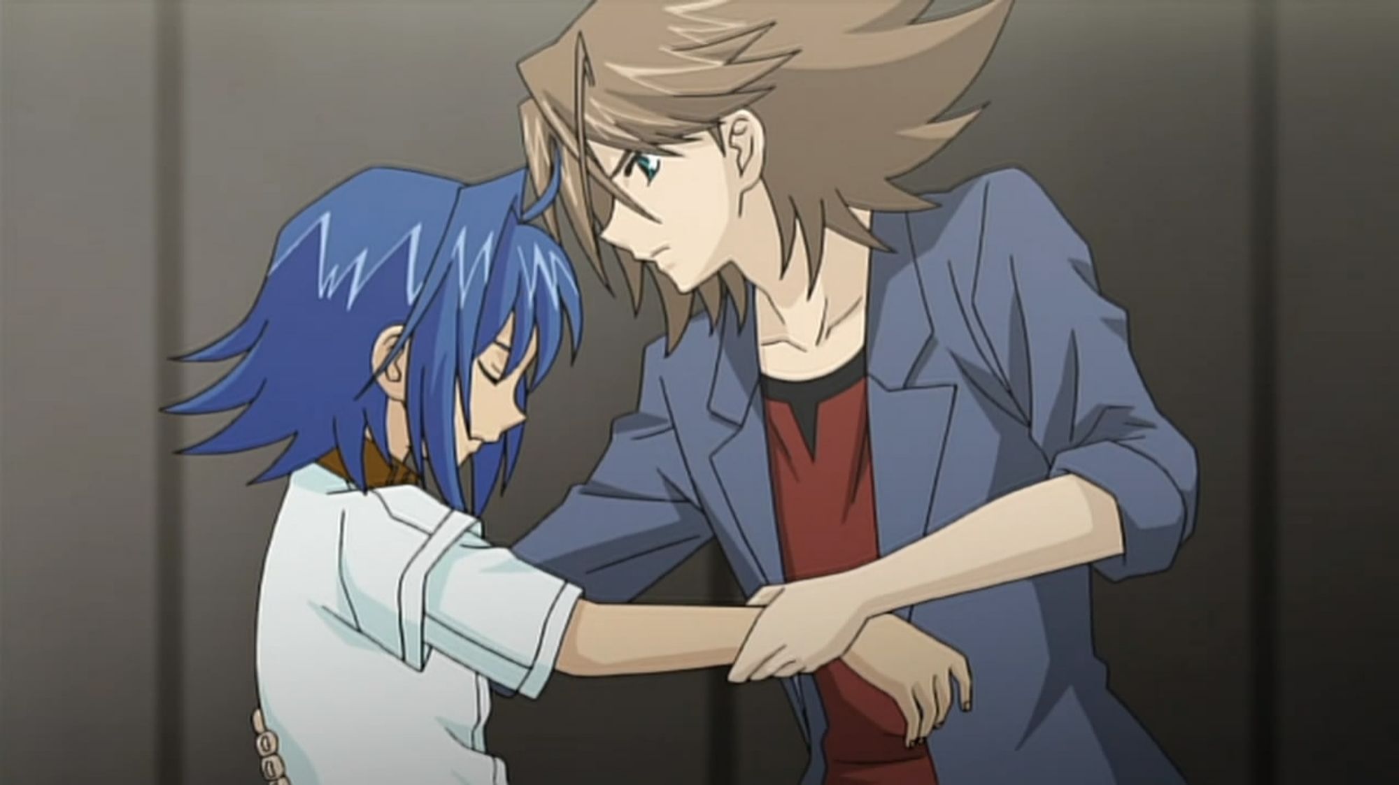 Kai preventing a fainted Aichi from falling