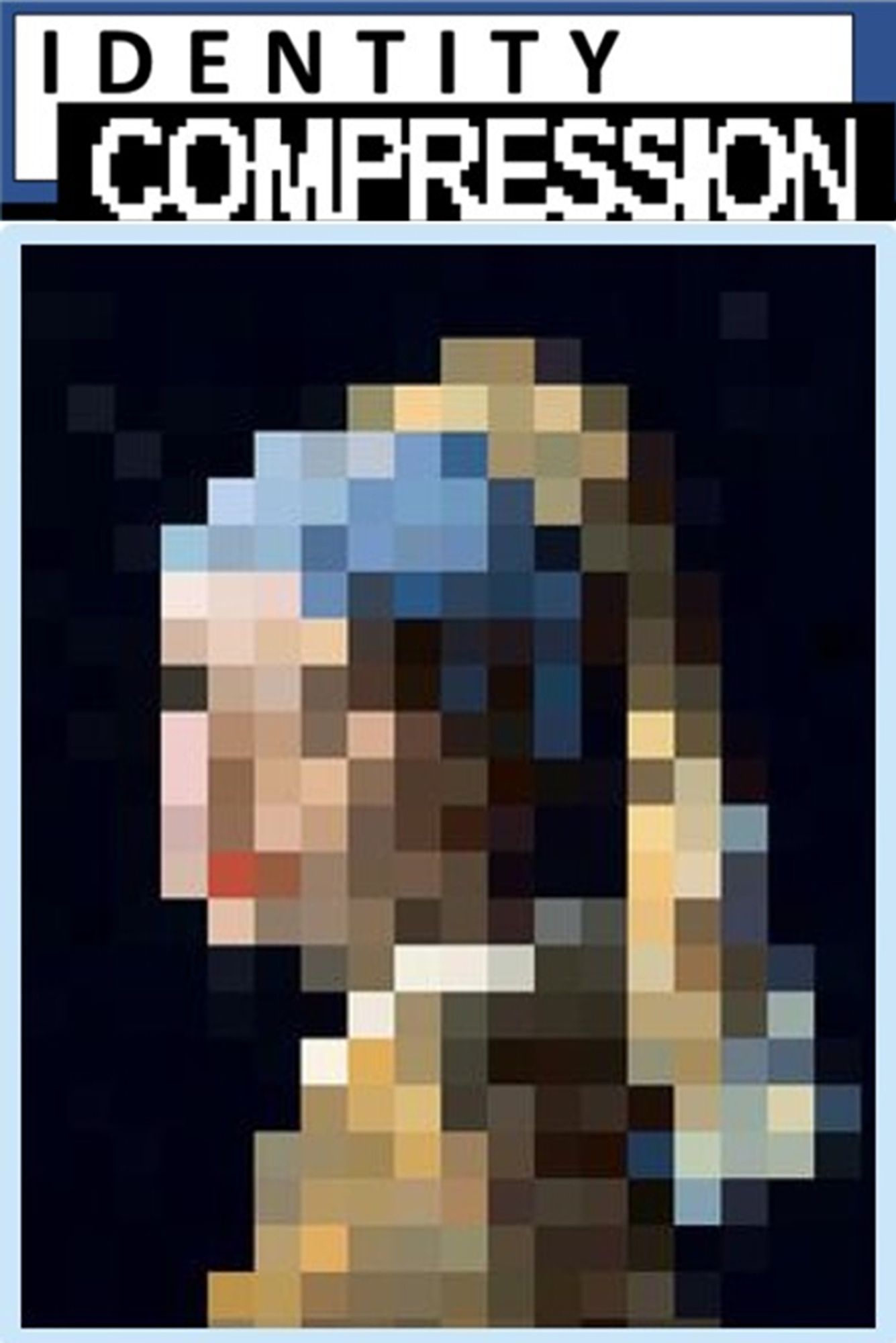 Highly compressed and blocky image of the painting "Girl with a pearl earring"