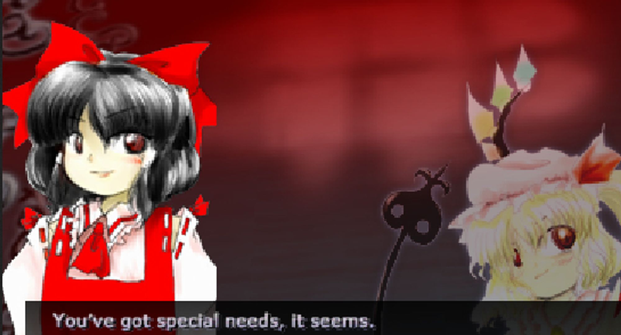 reimu telling flan "you've got special needs, it seems."