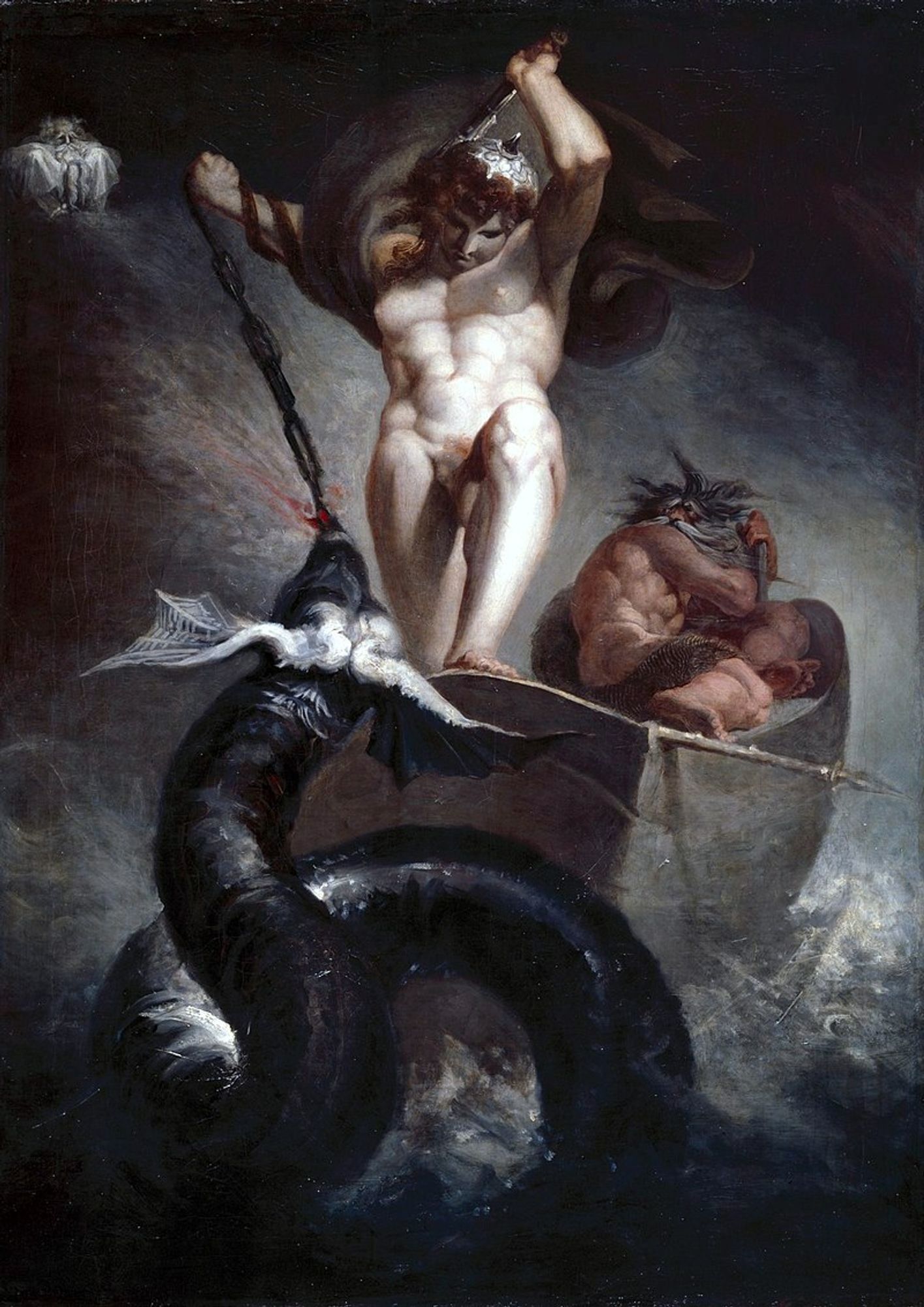 Thor peleando contra la serpiente Jörmundgander, cuadro de Johann Heinrich Füssli (1788).