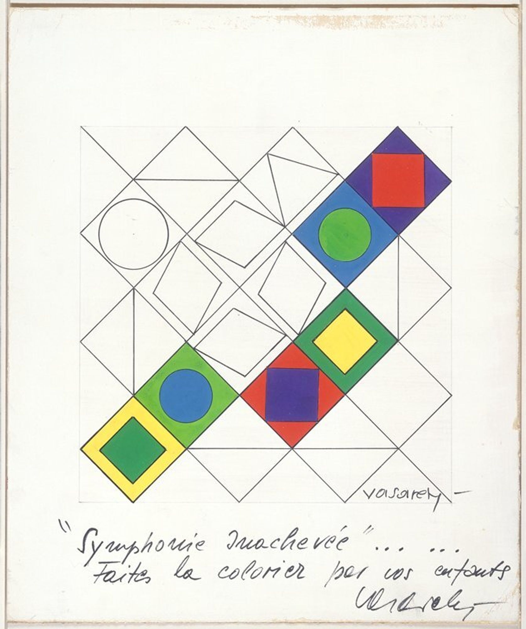 composition of geometric shapes, a few colored in