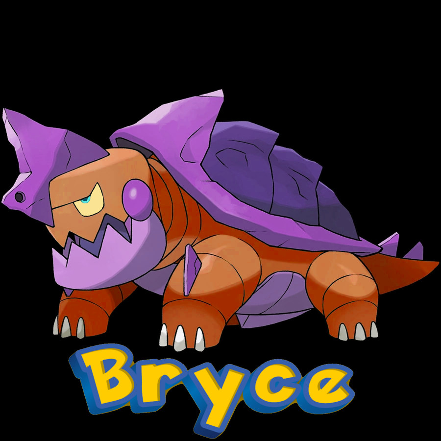 A color-edit of the Pokémon Drednaw I did to make it more closely resemble the colors of my original character Bryce the Alligator, an anthromorphic orange alligator who normally wears a purple plaid shirt. To accomplish this, I changed the main color of Drednaw's body to be orange like Bryce's and changed its shell and a few of its other features to be purple like Bryce's shirt. I also changed its eye color to be closer to Bryce's.