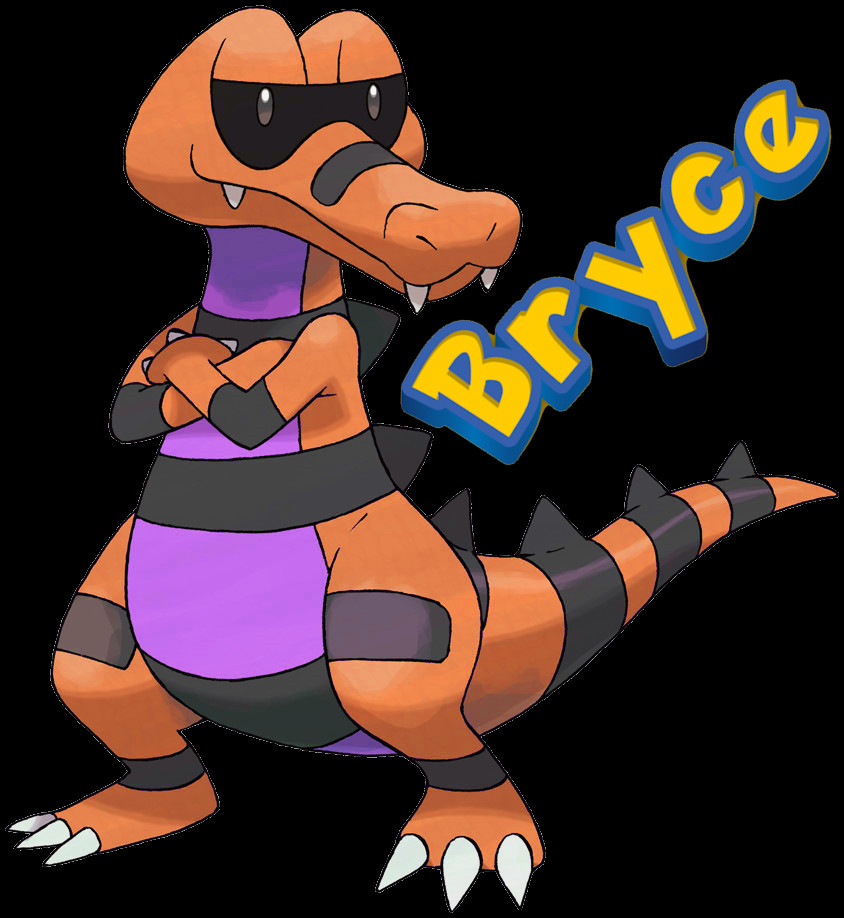 An image of the Pokémon Krokorok, with its colors changed to match chat of my original character Bryce the Alligator. In this case I replaced the Brown on Krokorok's body with Orange and I replaced the Pink portions with Purple to accomplish this effect.