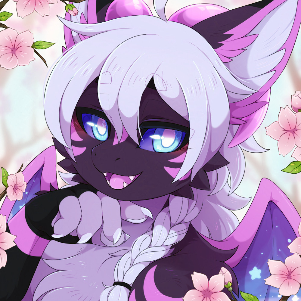 Icon/bust drawing of original dragon character, drawn in a kemono furry style. Character is surrounded by cherry blossom.