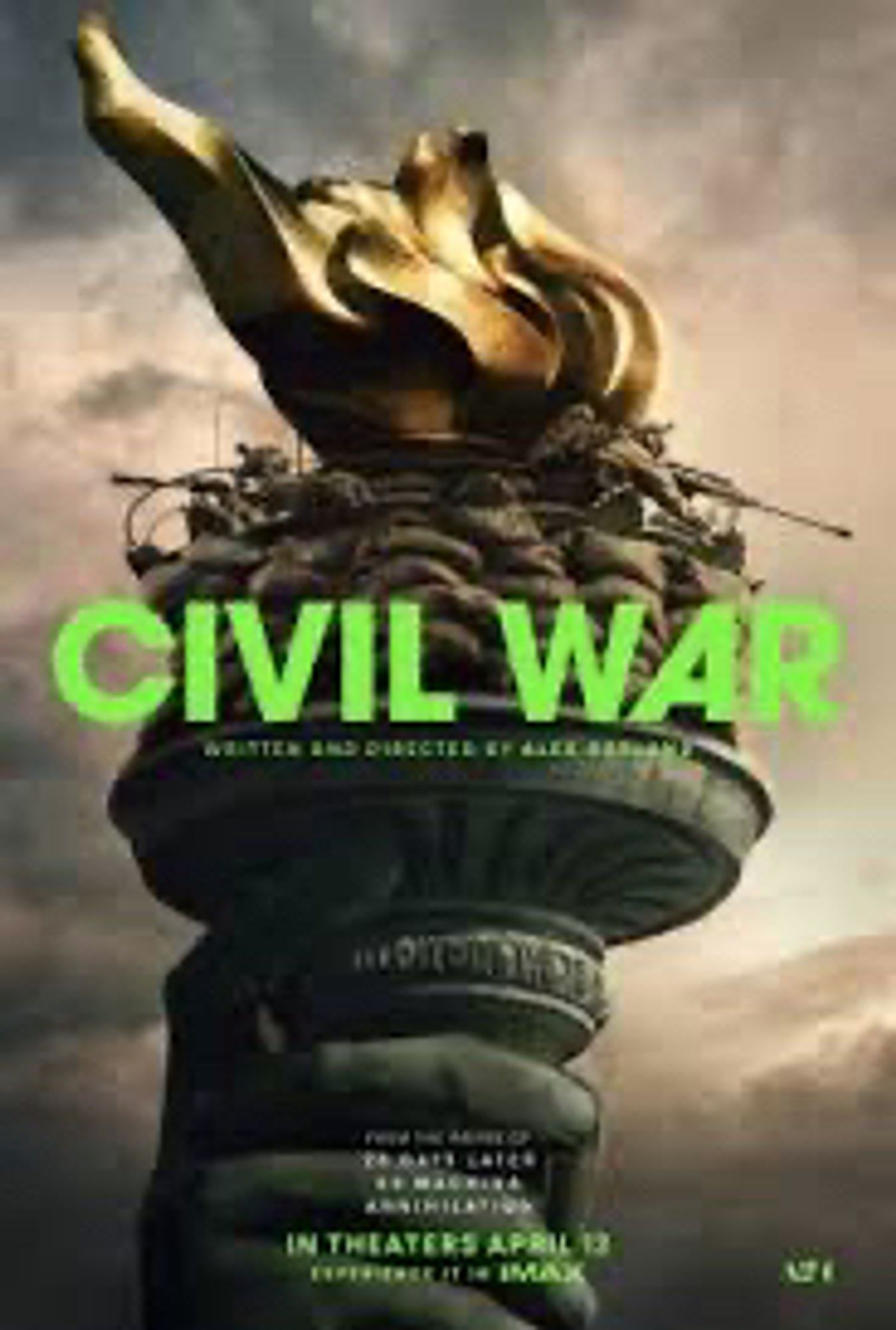 Civil war movie poster. It’s the Statue of Liberty’s torch with gun turrets placed inside.