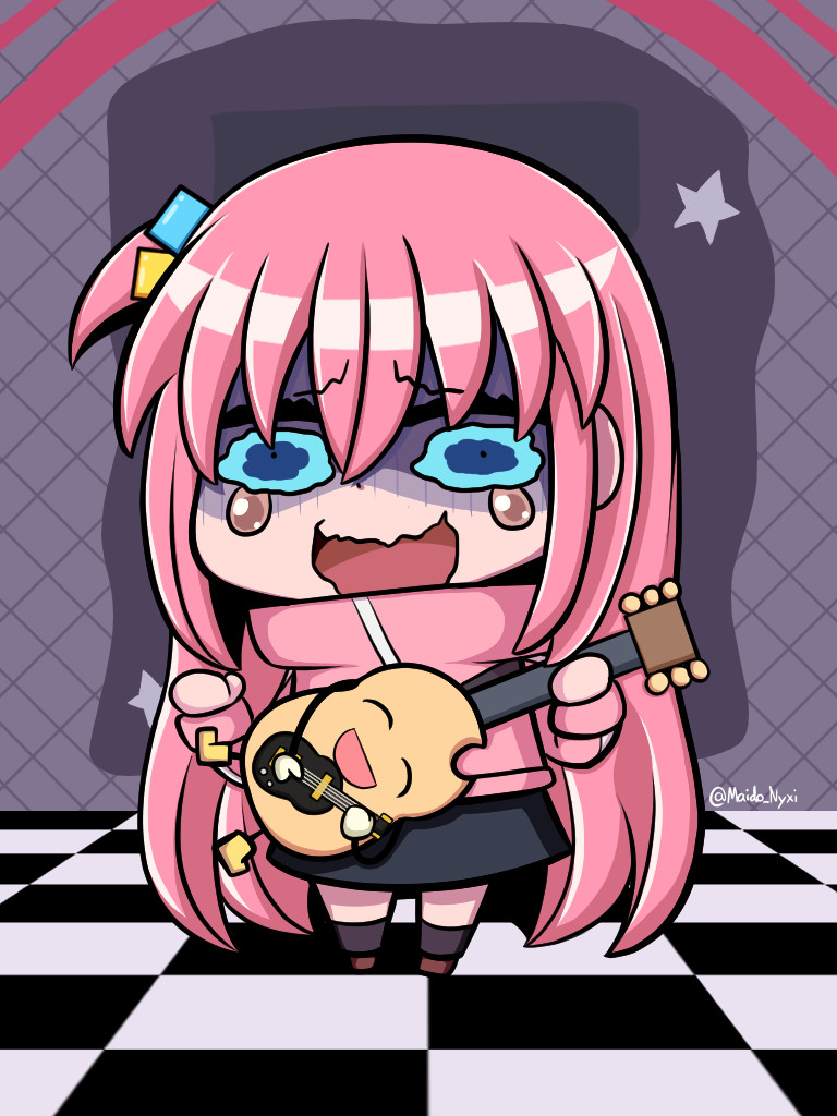 Fanart of Hitori Gotoh (also known as Bocchi) from the anime "Bocchi the Rock!" drawn in the Fate/Grand Order April's Fools art style