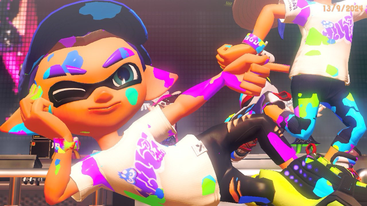 A close-up image of my Inkling character doing the “French Girl Pose” in Splatoon 3’s Grand Festival event, held during September 2024.