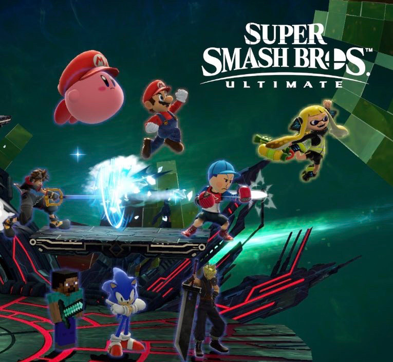 A 4:3 version of a photo I created in Super Smash Bros. Ultimate to commemorate the game’s 5th anniversary in December 2023, for which I used 8 controllers to correctly position the featured characters.