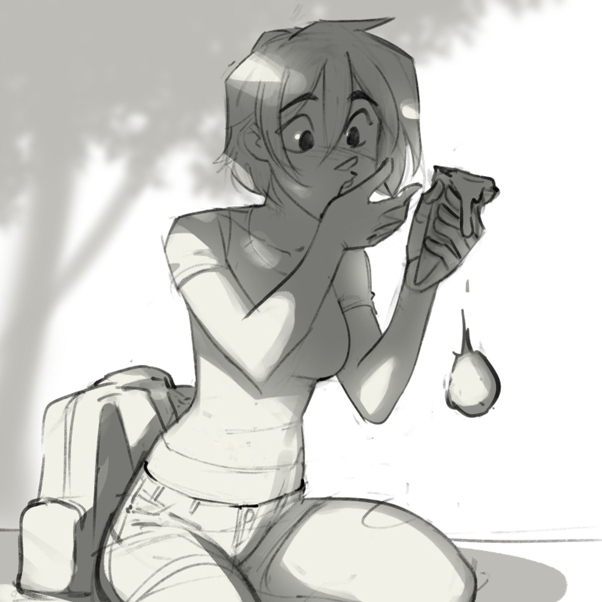 sketch of a girl eating ice cream, and the ice cream has just fallen off the cone