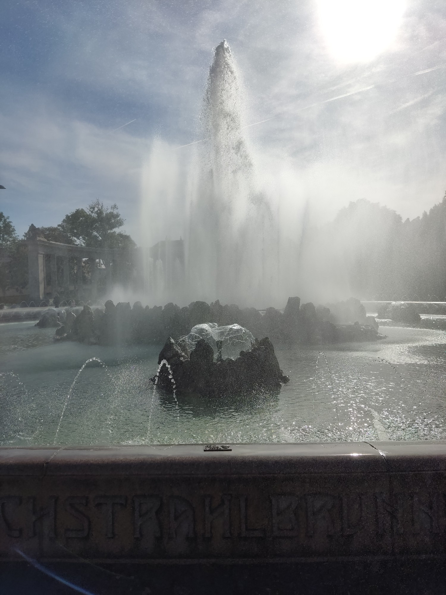 a fountain in vienna, with some waterdrops coming my direction as i am standing right near it