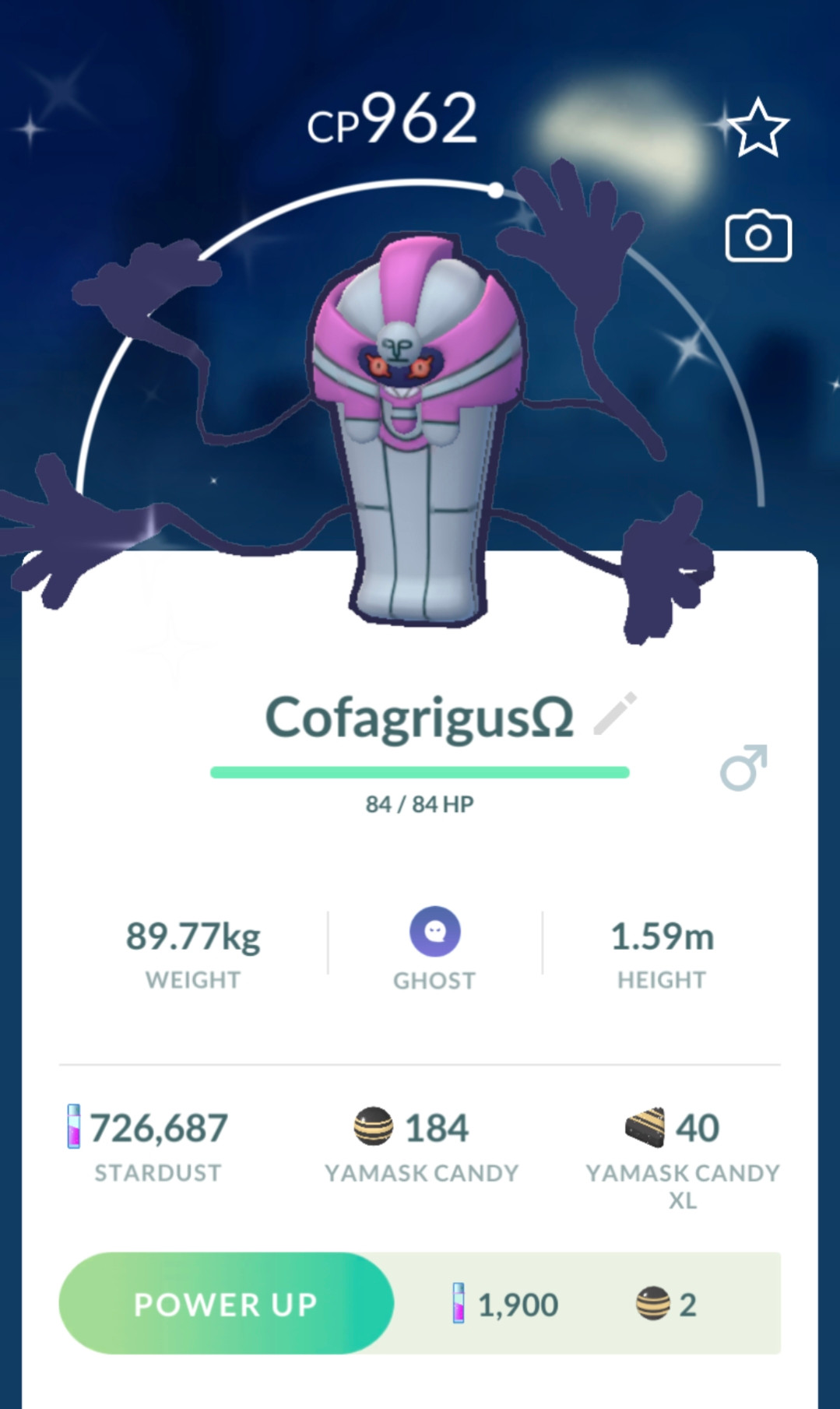 Picture of a shiny Cofagrigus from Pokémon Go