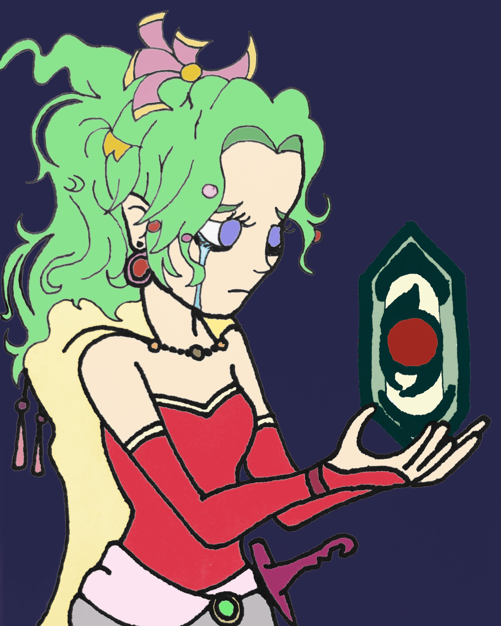 Terra Branford from Final Fantasy VI holding the magicite of her father.