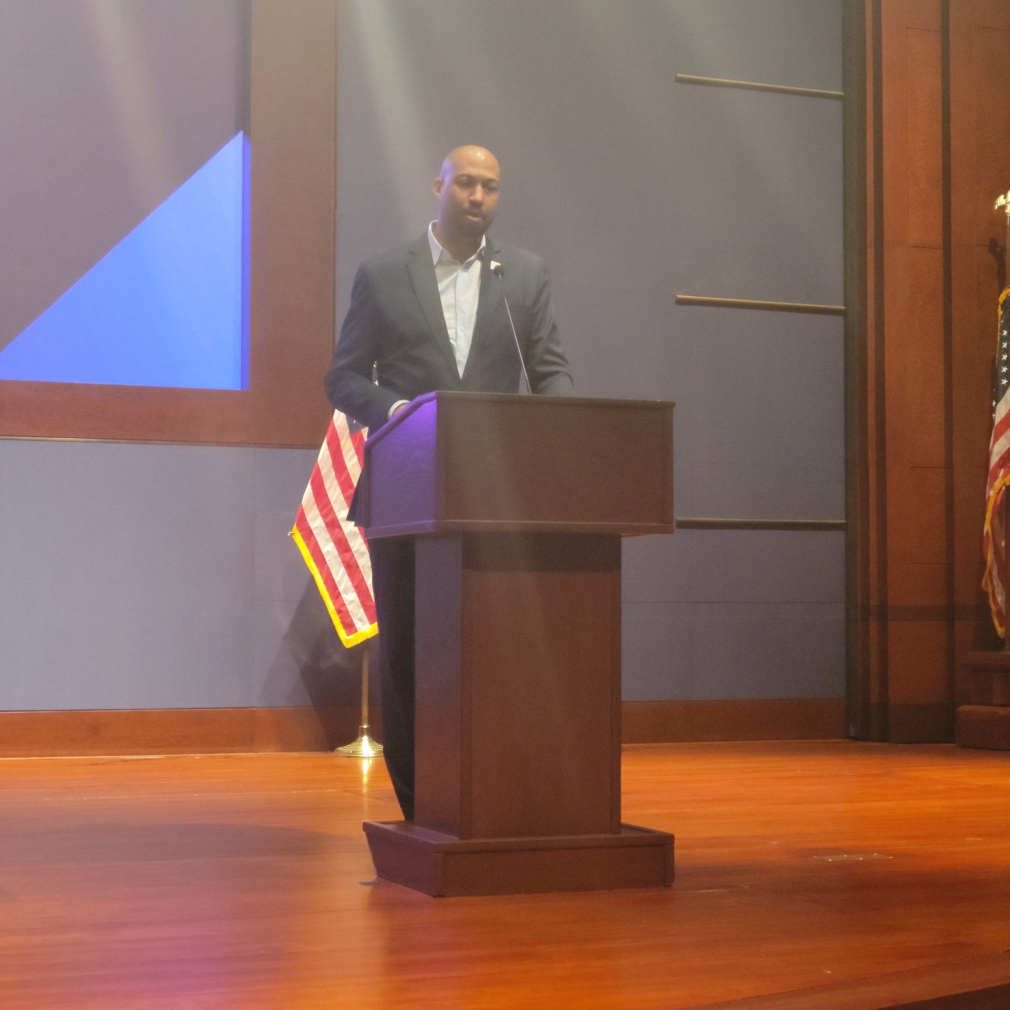 Public Knowledge President and CEO Chris Lewis delivers opening remarks at Emerging Tech 2024, hosted at the Capitol Visitors Center in Washington, DC