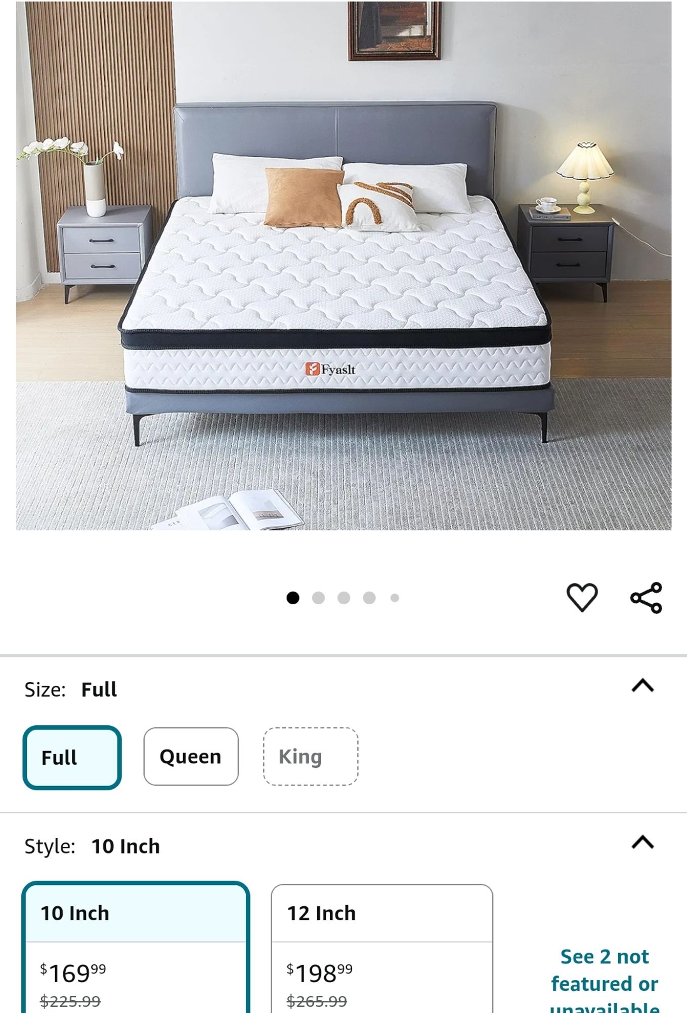 A full size 10in thick mattress on Amazon for $169