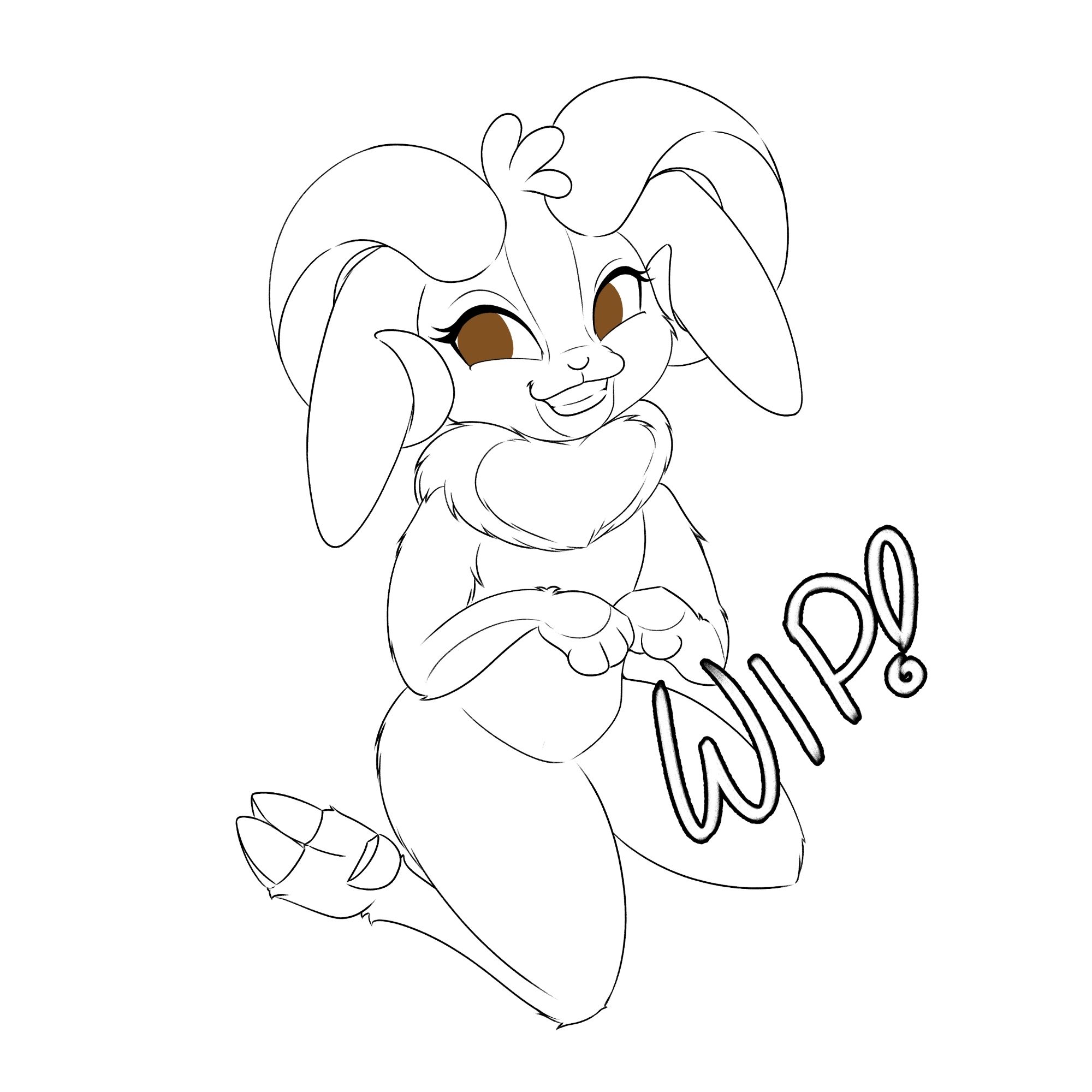 Digital art of Heather, an OC that's a sheep/rabbit jackalope! It's just line art so far