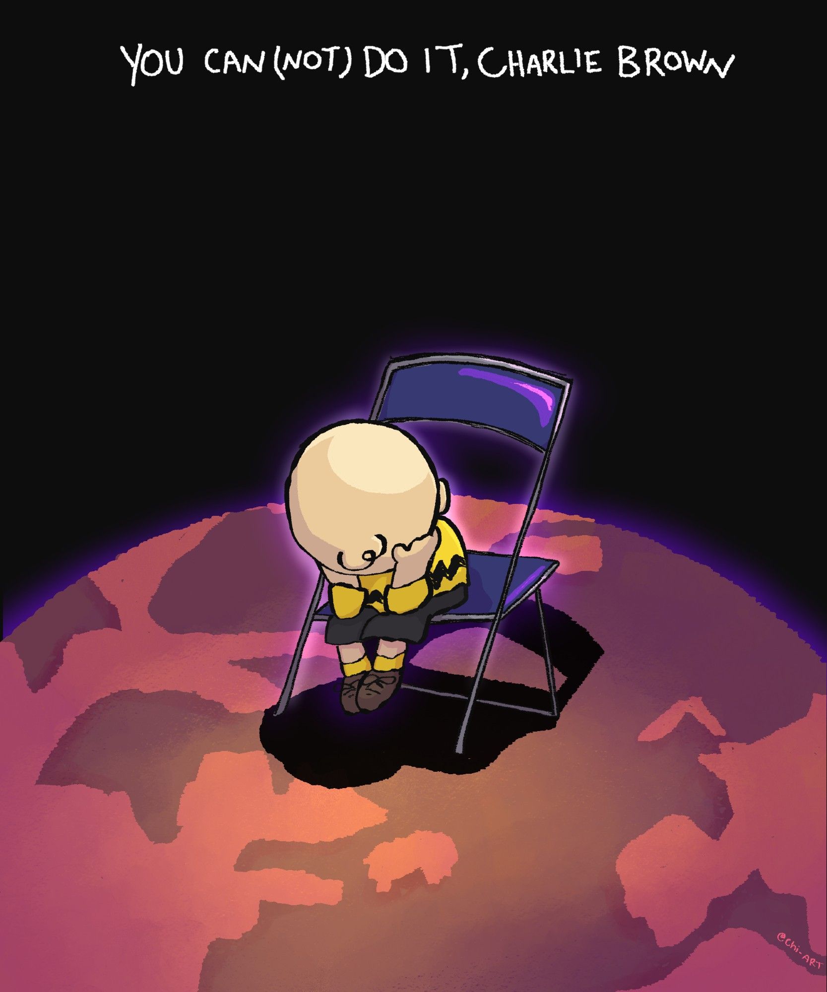 Charlie Brown sitting in despair, like Shinji sitting in the chair from Neon Genesis Evangelion