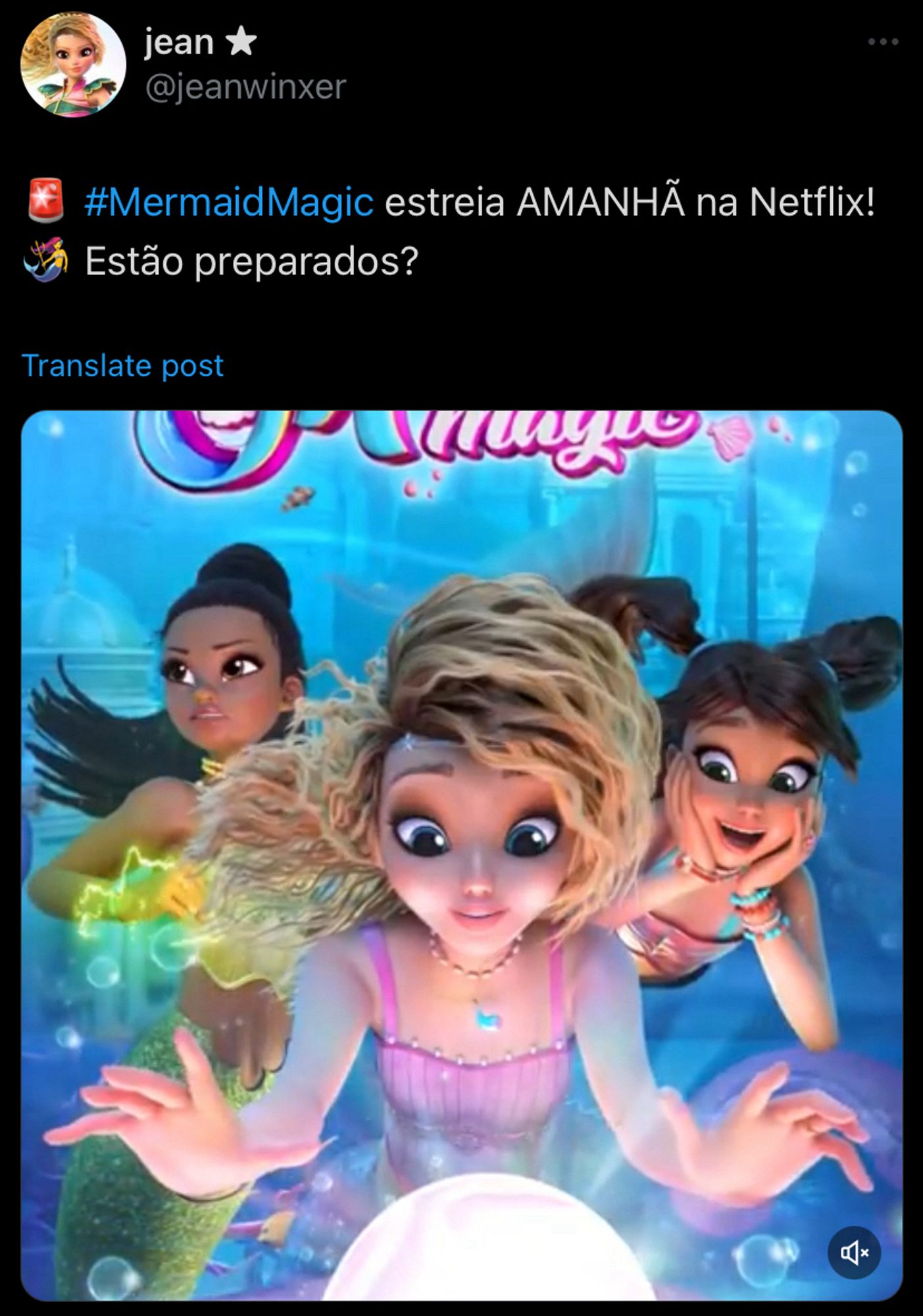 #MermaidMagic estreia AMANHÃ na Netflix!
Estão preparados?

imagem de três sereias olhando uma bola de cristal ou pérola?