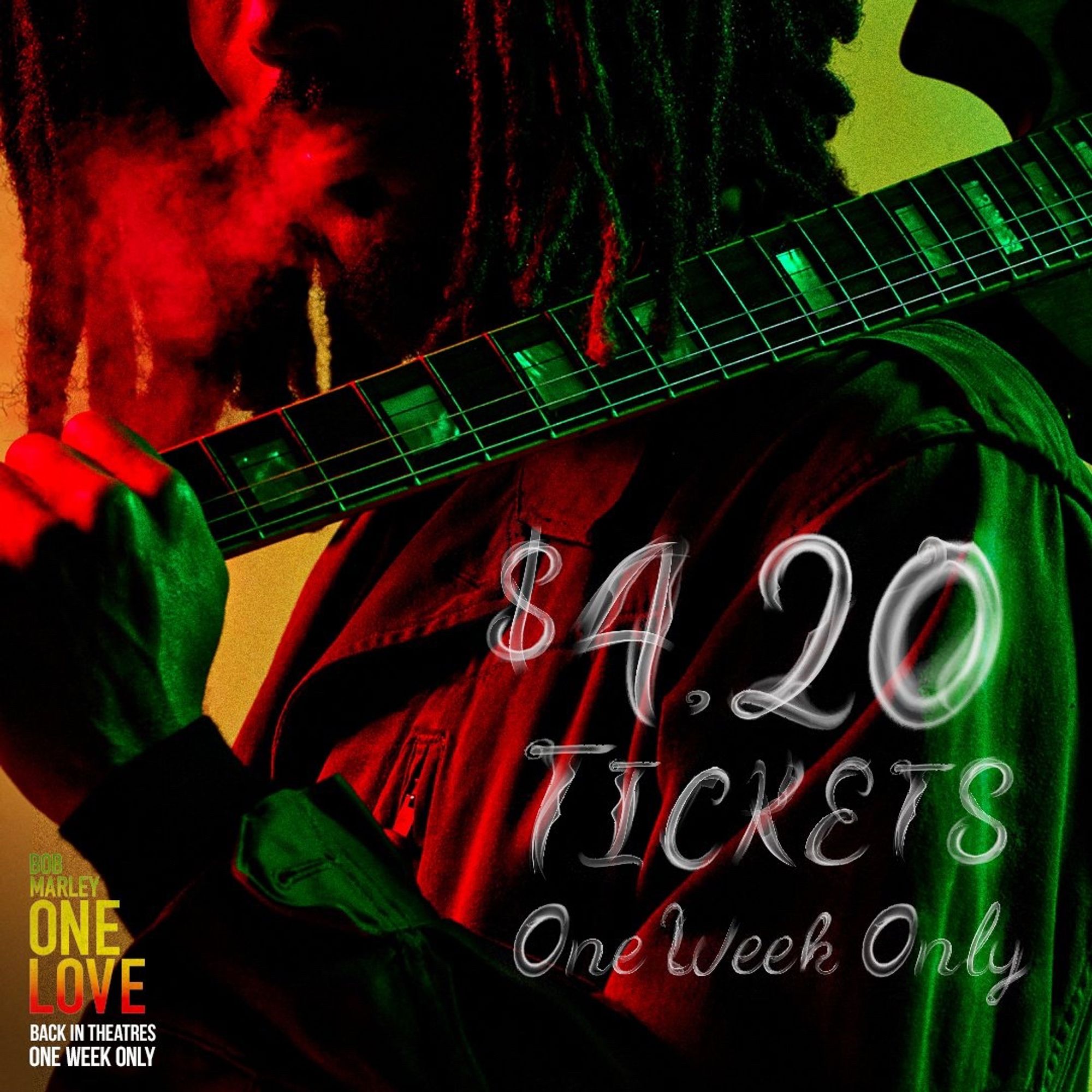 BOB MARLEY: ONE LOVE MOVIE Special! 

To celebrate 4/20 tickets are being sold for $4.20 from 04/19 thru 04/25!

Find participating theaters here: onelovemovie.com/420day