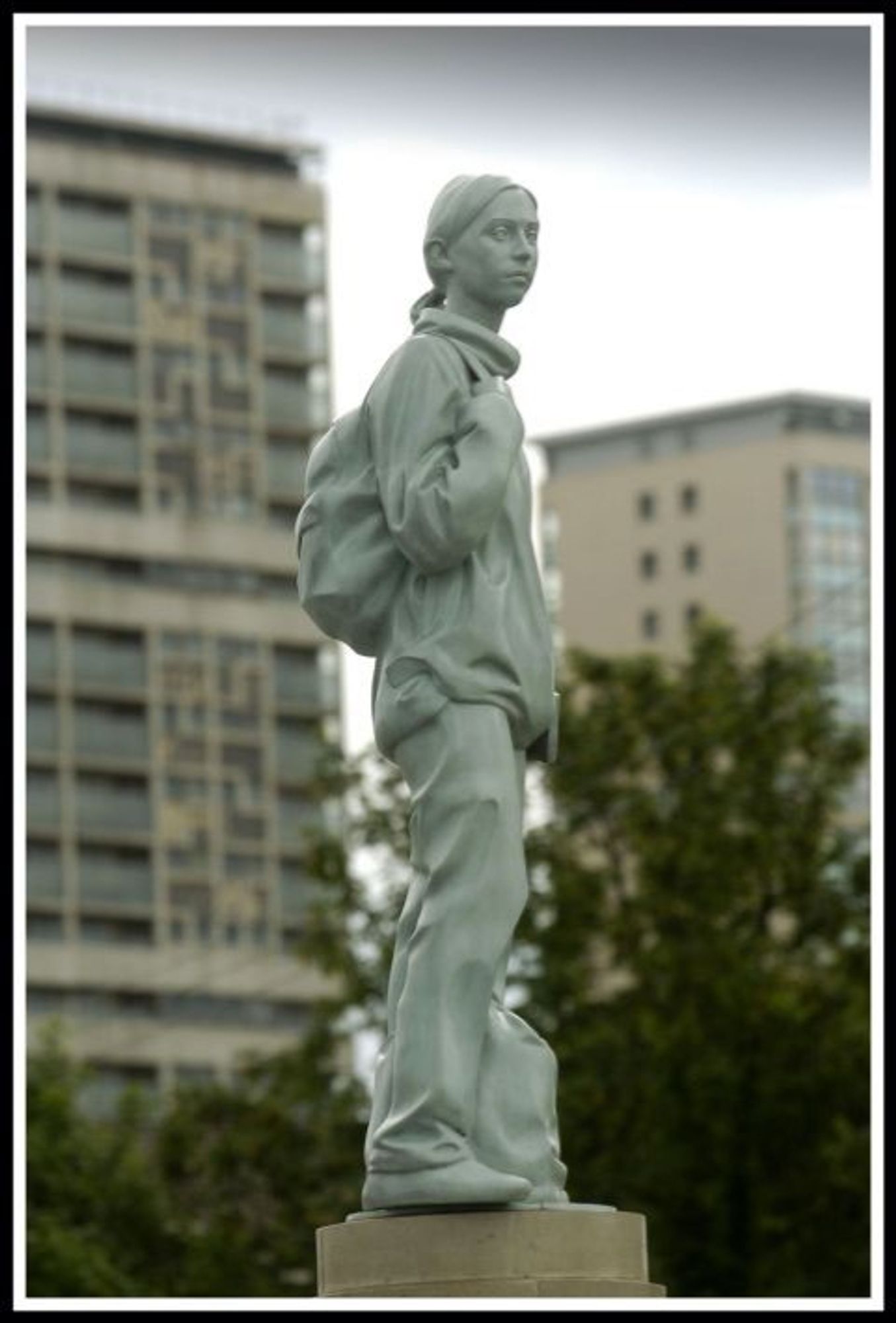 'Untitled. Girl with rucksack.' Statue by Kenny Hunter in the Gorbals