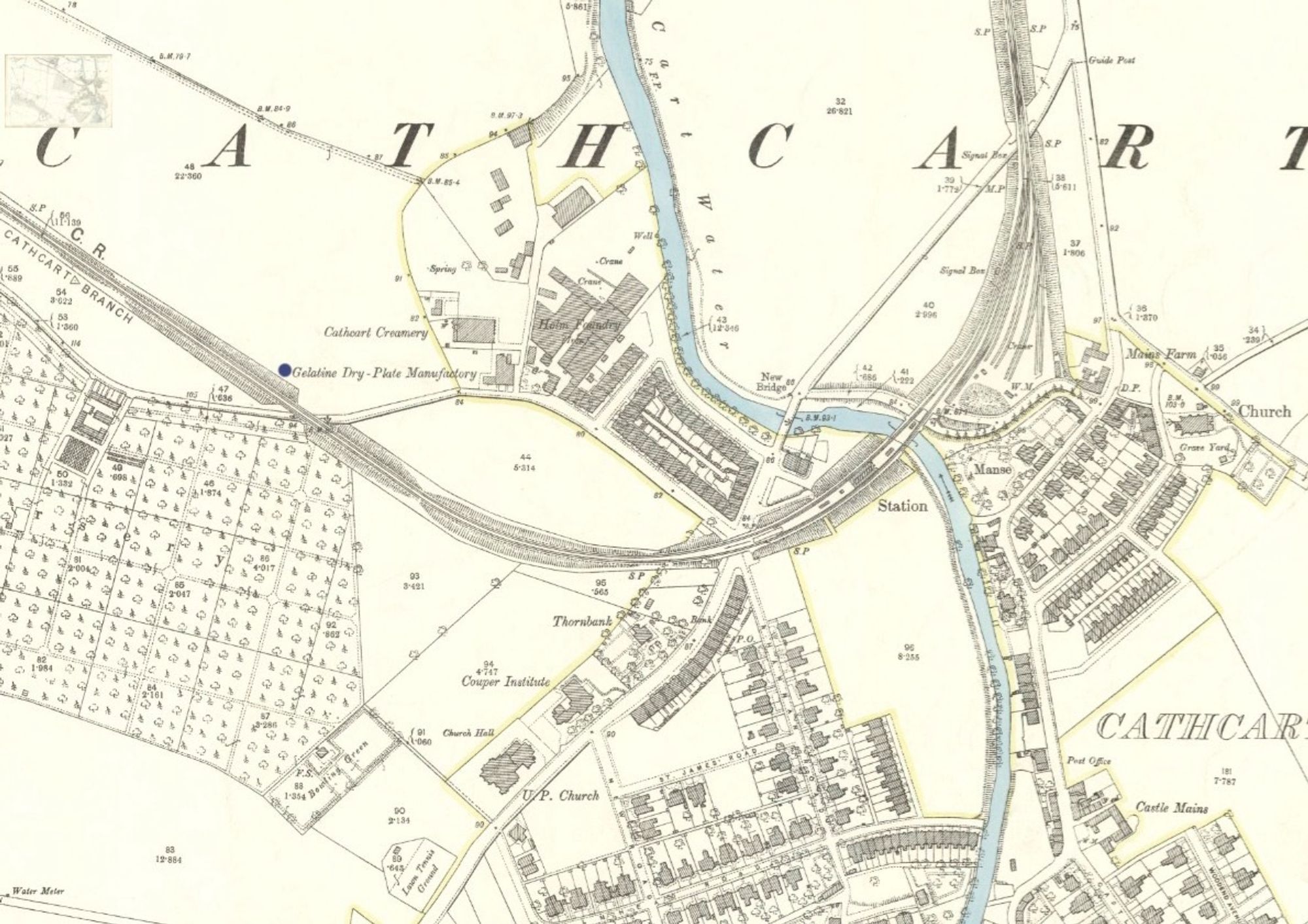 View of Cathcart, Ordnance Survey Map 1893 – Site of Verel’s Photographic Gelatine/Dry Plate works, courtesy of National Library of Scotland maps.