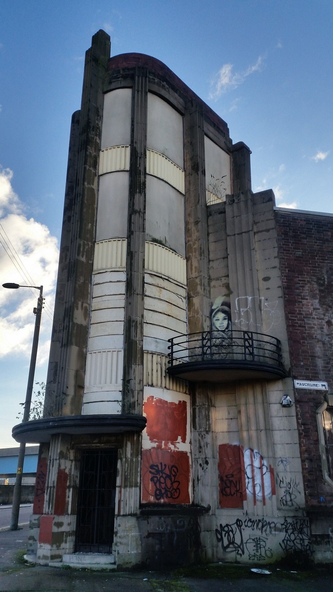 Leyland Motor Co Ltd premises in Tradeston, Glasgow, currently unused and on the Buildings At Risk Register. This much admired Art Deco B-listed building was designed by James Miller and completed in 1933.