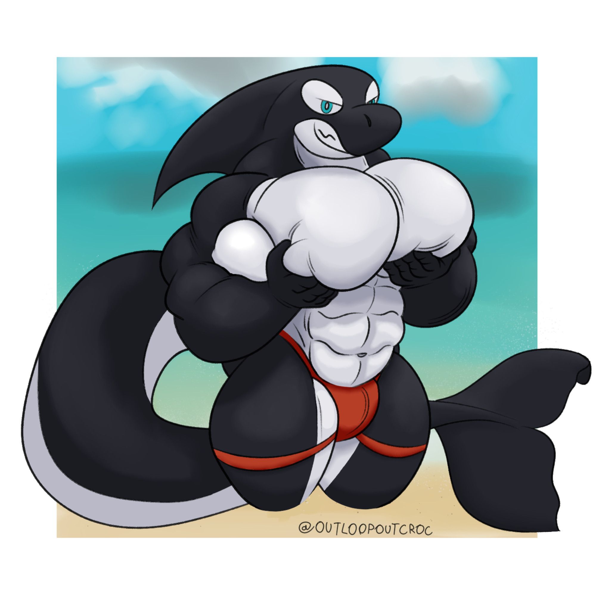 A very big orca (rex) grabbing his huge pecs