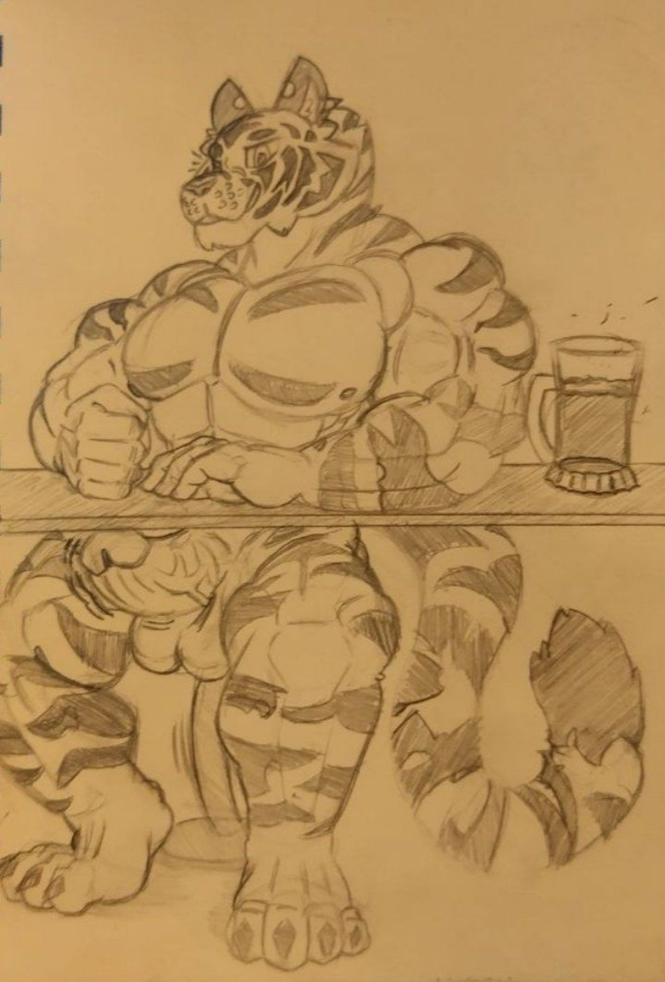 A very big tiger enjoying a beer and the view of you