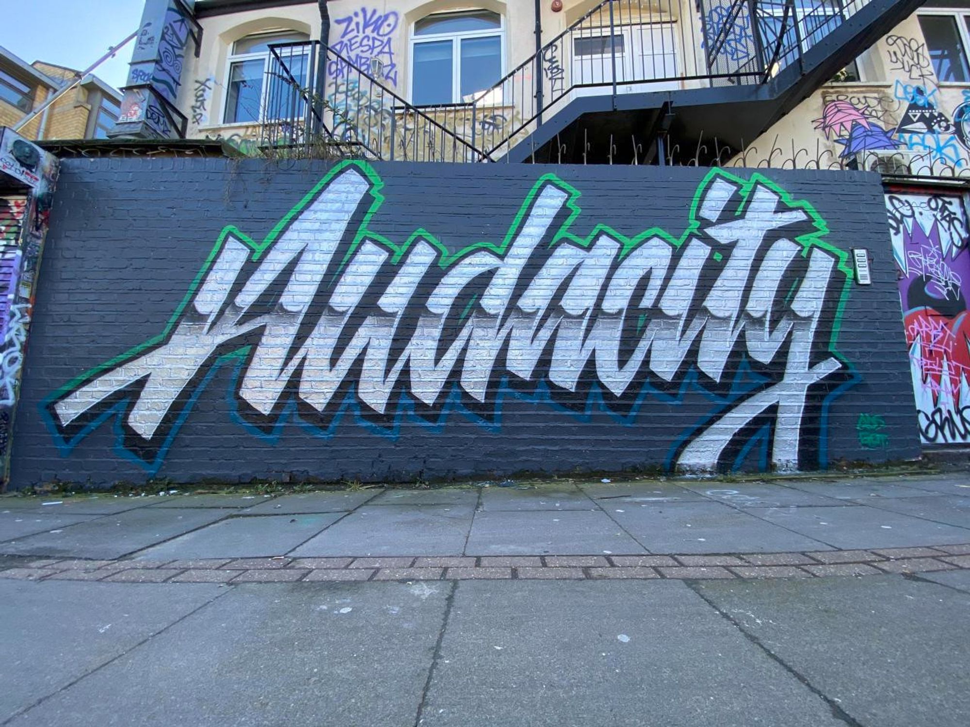 AUDACITY in a script style on a wall