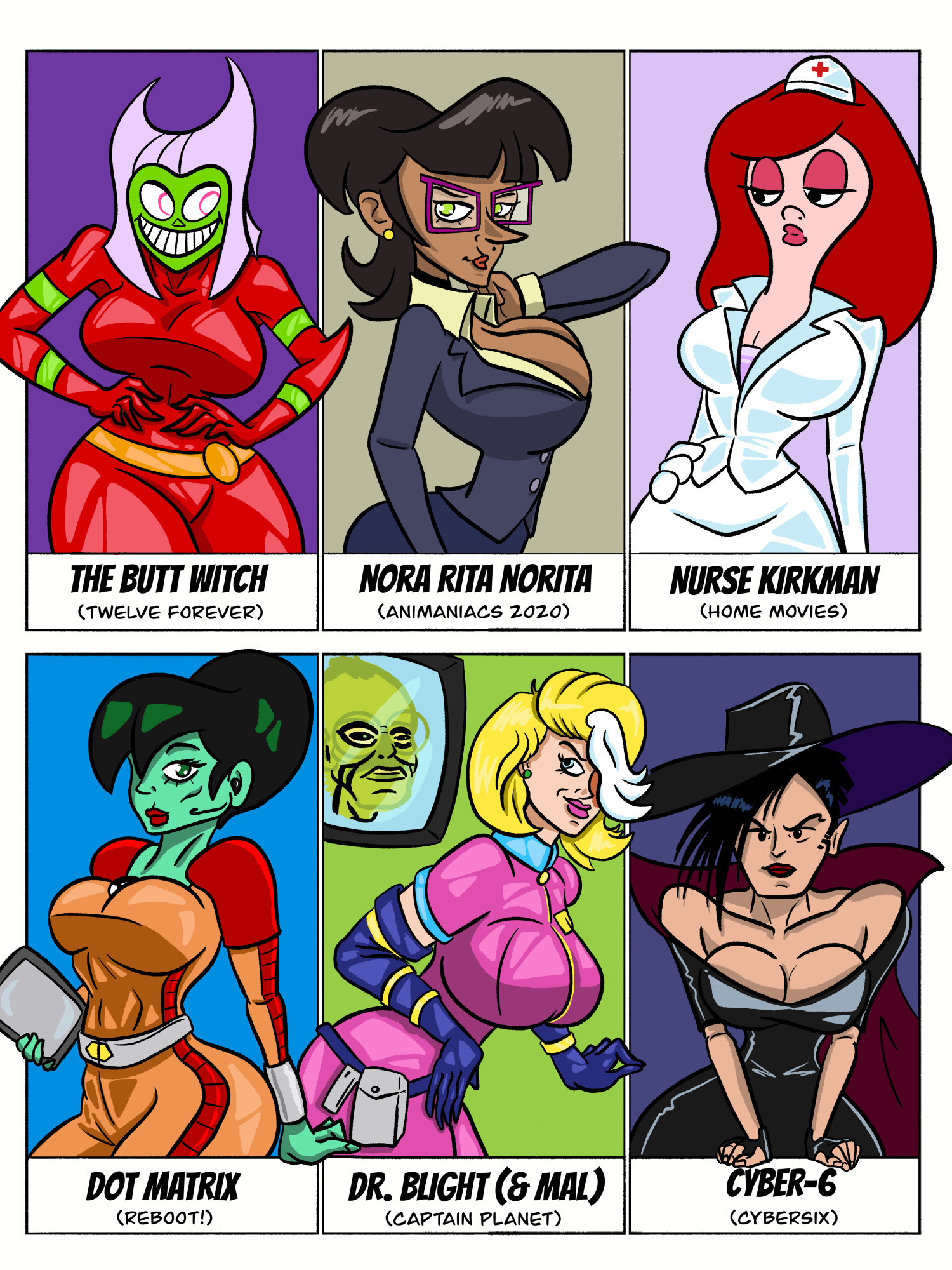 Fan art of 6 less popular female characters.