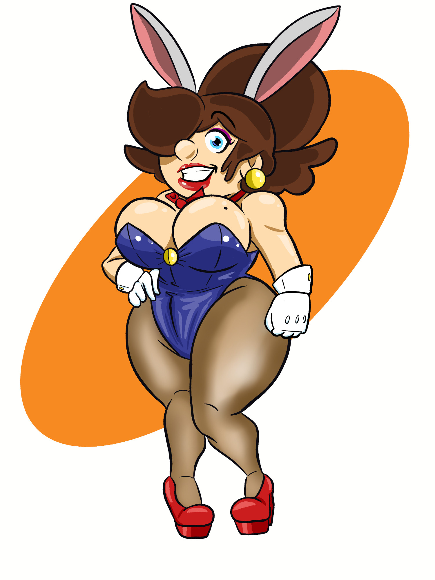 Super Mario as a woman, wearing a playboy bunny outfit.