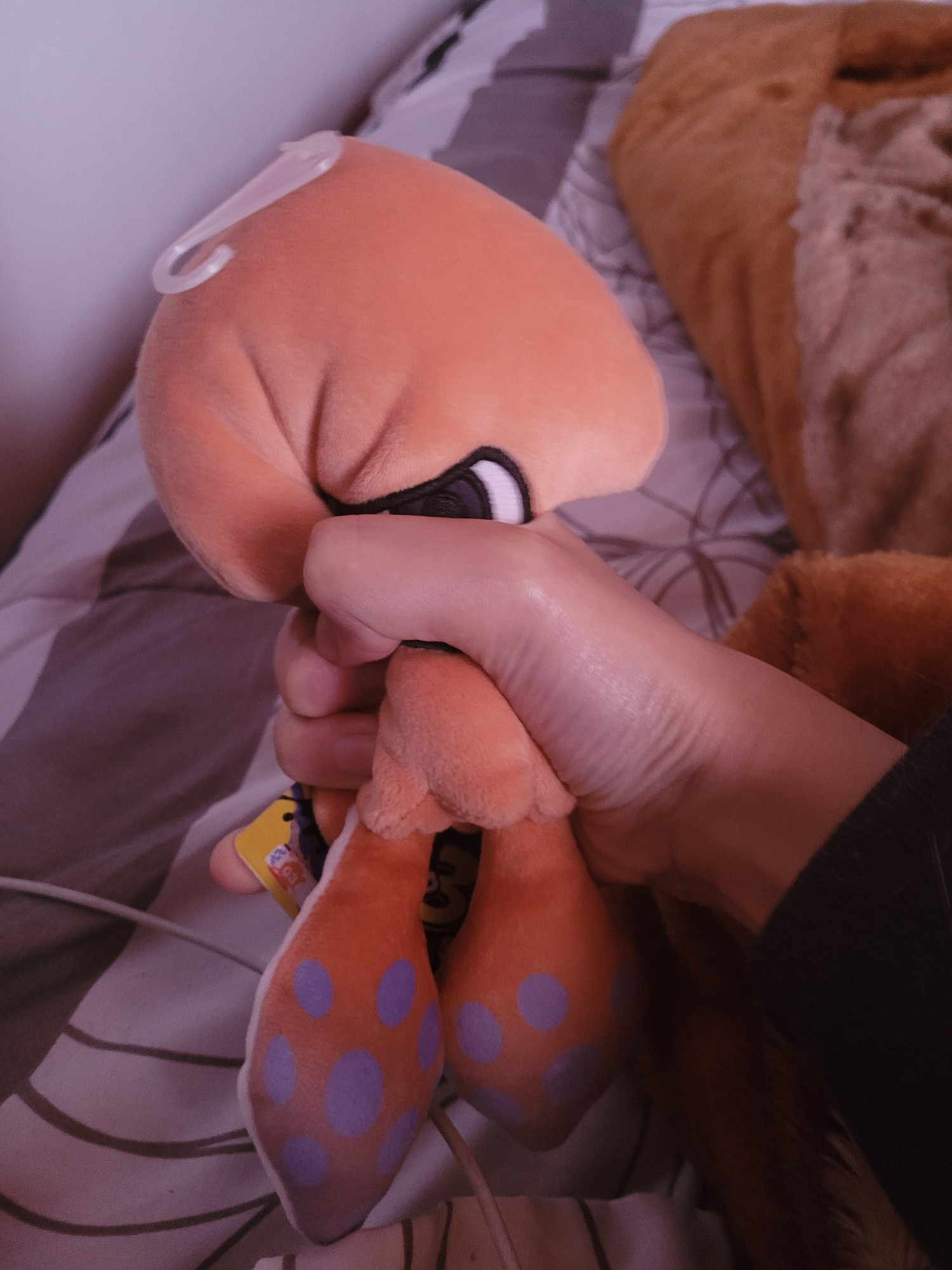 I'm squishing a squid plushie