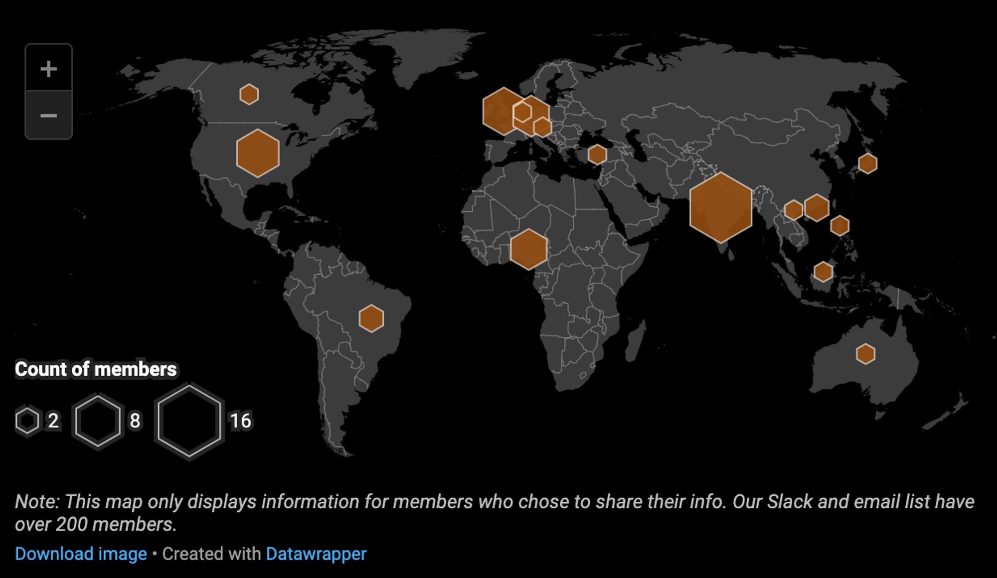 A map showing Nowhere Lab membership across the world