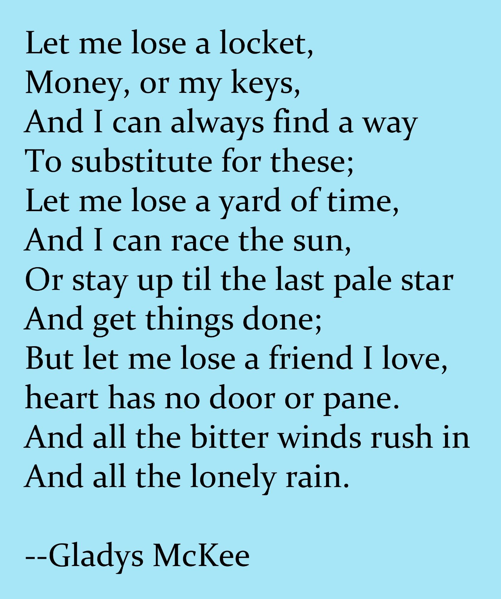 Poem "Lost Friend" by Gladys McKee