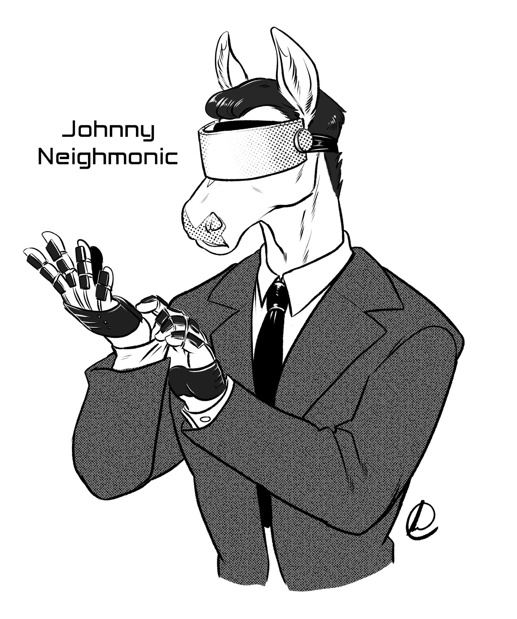 Parody design of the main character of Johnny Mnemonic as a horse.