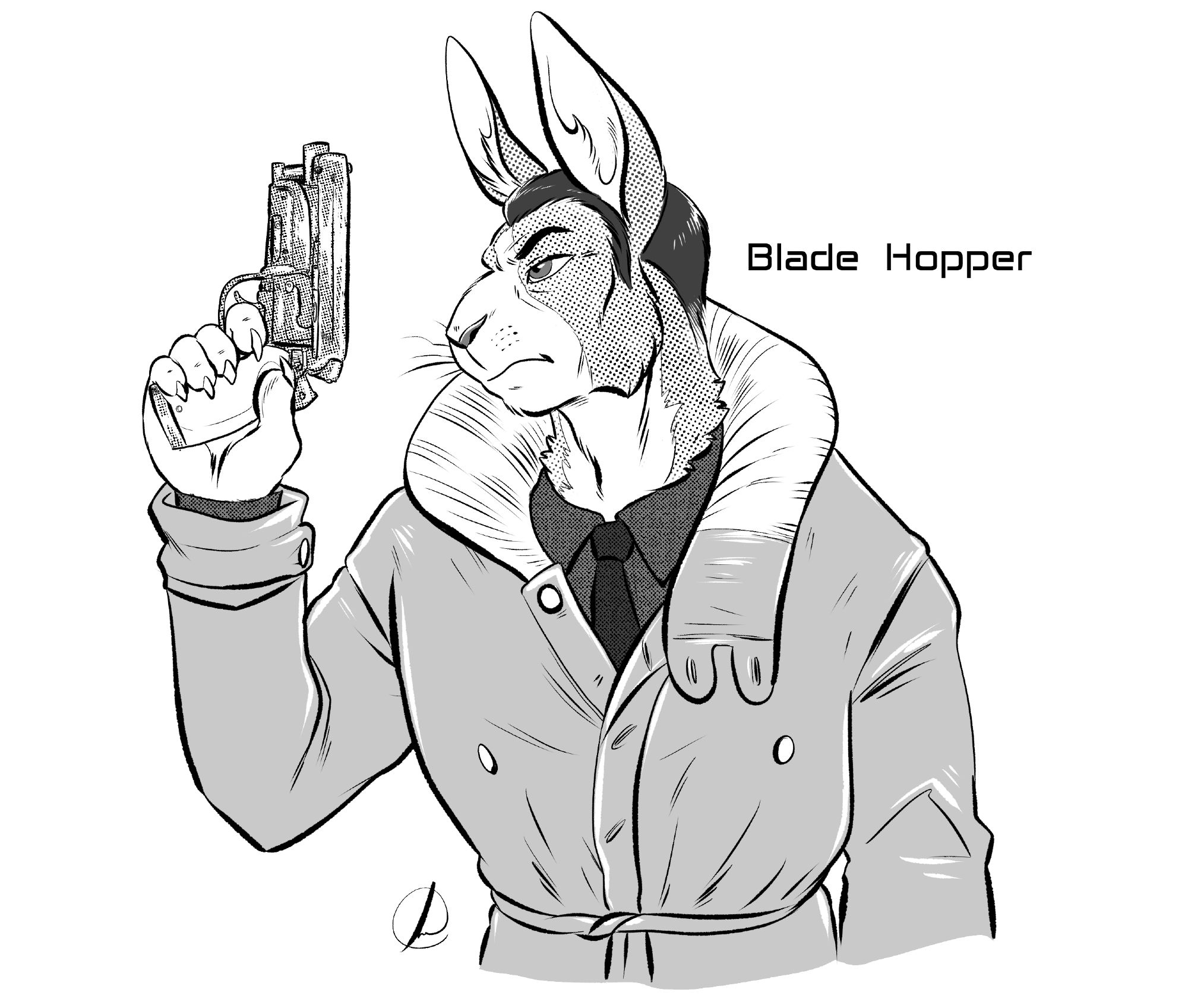 Blade Runner themed parody design, the main character Rick Deckard as a rabbit for the pun "Blade Hopper".